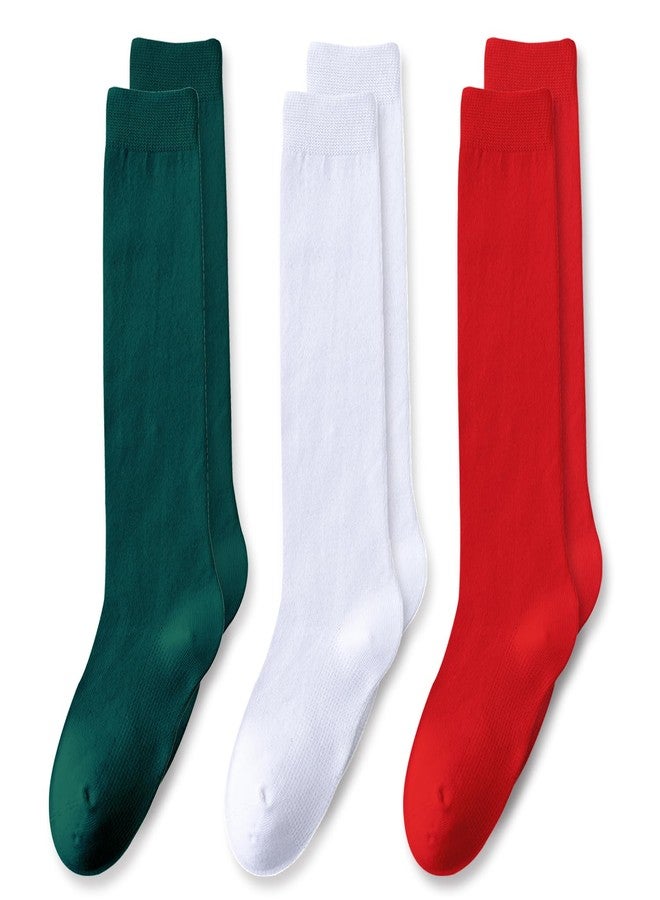 EPEIUS Girls Knee High Socks Seamless Cotton School Uniform Socks Kids Boy Long Sock 5-7 Years 3 Pack (White Bright Red Green, M) - Image 1